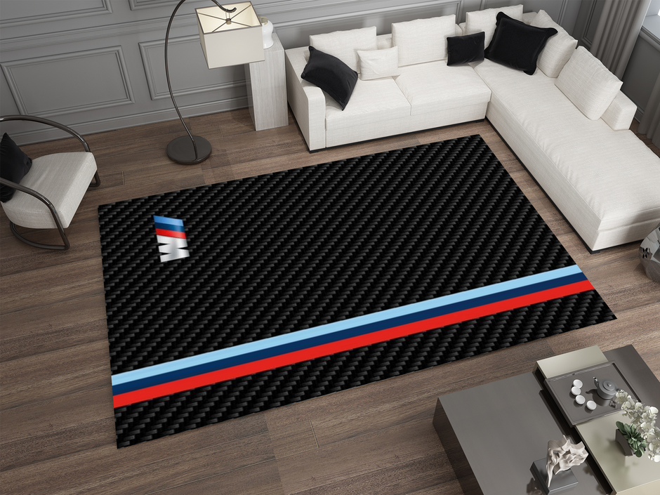 BMW Car Rug, Racing Inspired Carpet, Garage Rug