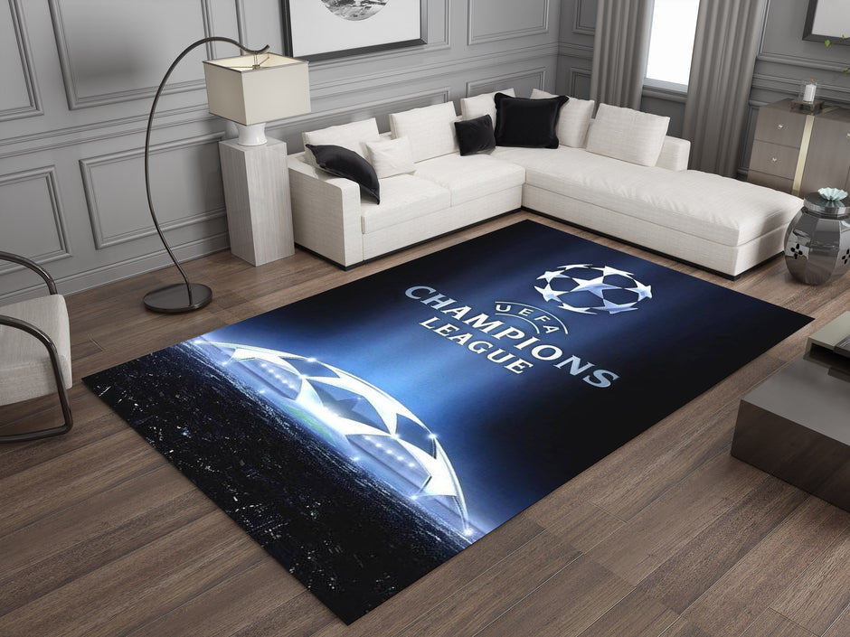 UEFA Champions League Custom Rug – Official Football Tournament Room Decor, European Football Carpet