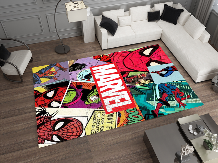 Spiderman Spidey Face Rug, Cartoon-Inspired Carpet, Marvel Spiderman Rug, Geek Gift
