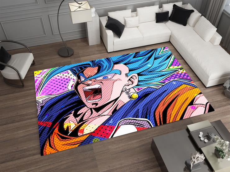 Super Saiyan Blue Goku Rug, Dragon Ball Z Rug, Anime Pop Art Carpet