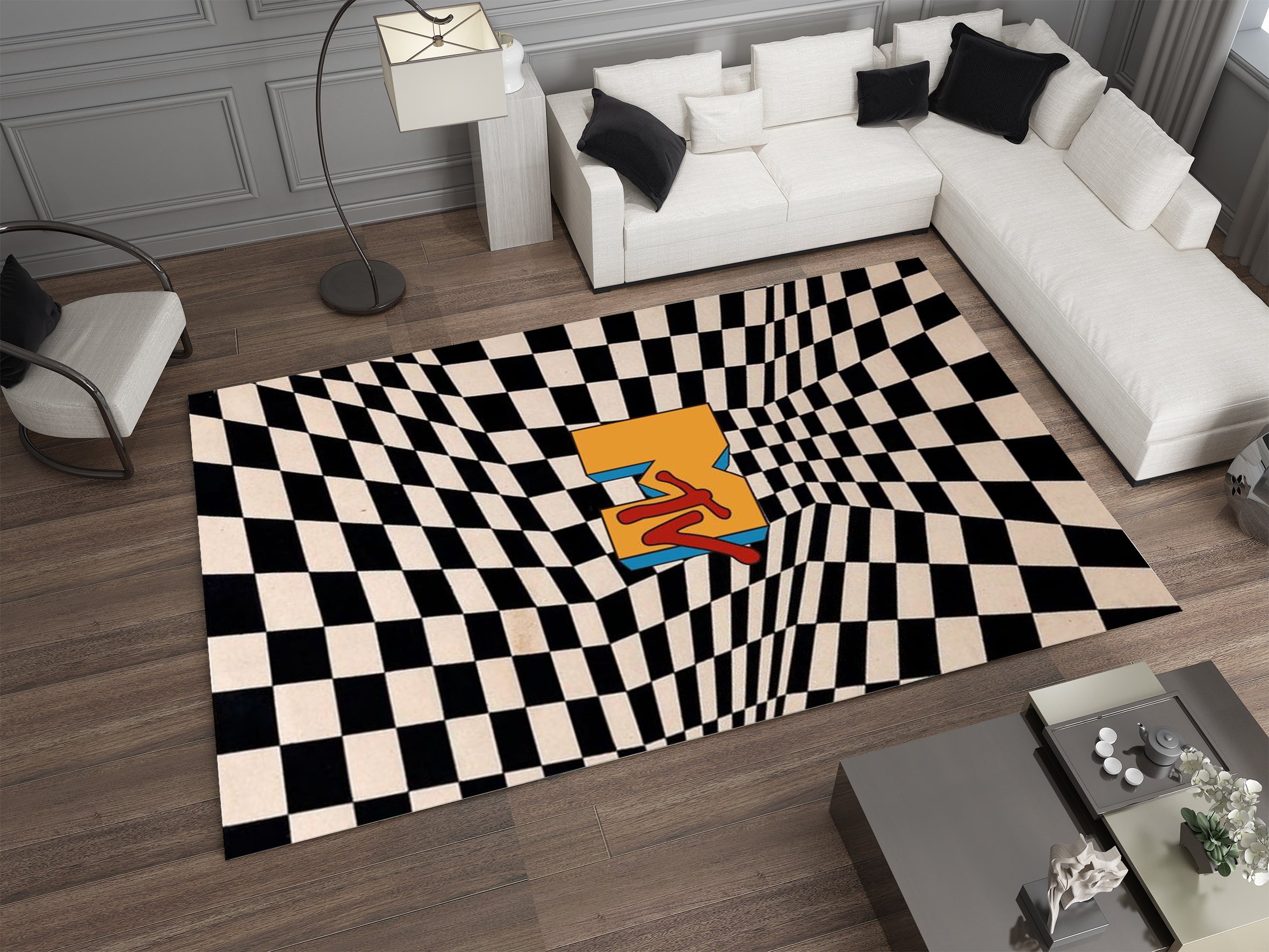 MTV Music Rug - Retro Music Television-Inspired Design Carpet, Studio Rug