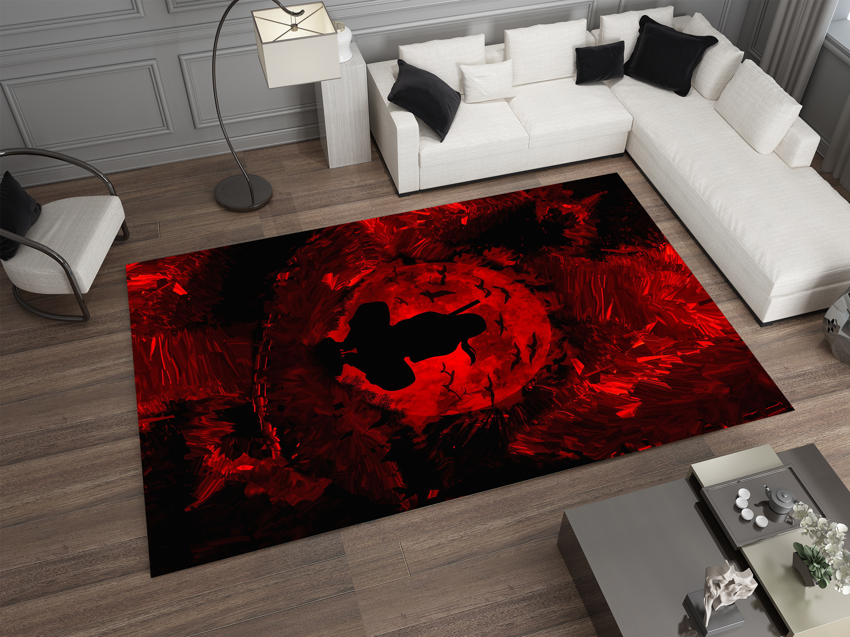 Naruto Akatsuki Moon Rug, Naruto Inspired Ninja Carpet, Red Moon Decor