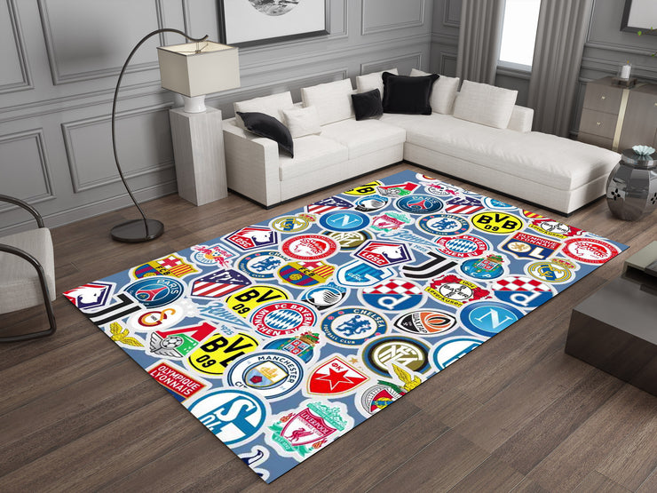 Champions League Teams Custom Rug – Football Club Logos Room Decor, European Football Carpet