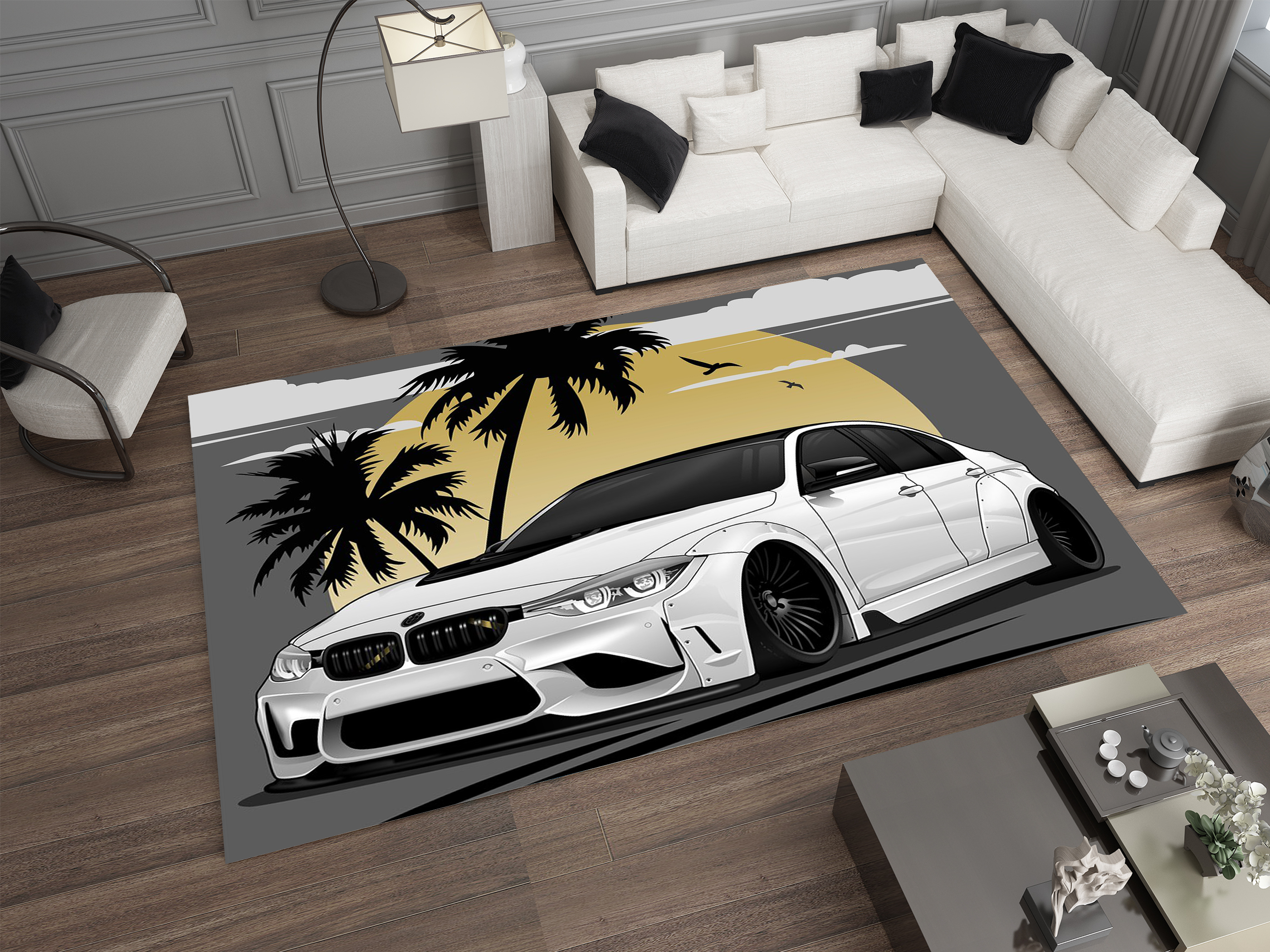 BMW Car Rug, Racing Inspired Carpet, Garage Rug