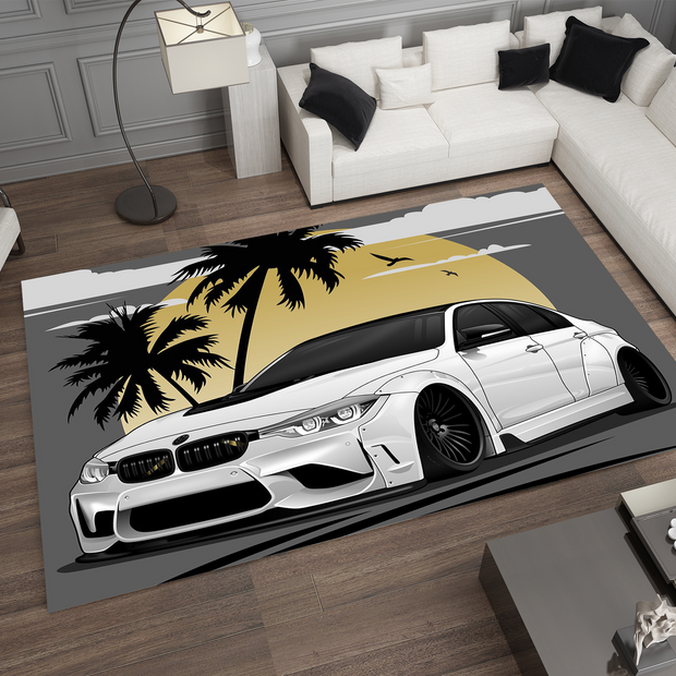 BMW Car Rug, Racing Inspired Carpet, Garage Rug