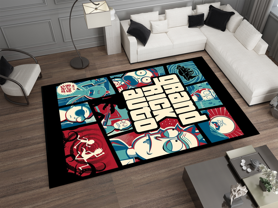 Rick and Morty GTA Rug, Cartoon-Inspired Carpet, Portal Rick Rug, Geek Gift, Gamer Decoration