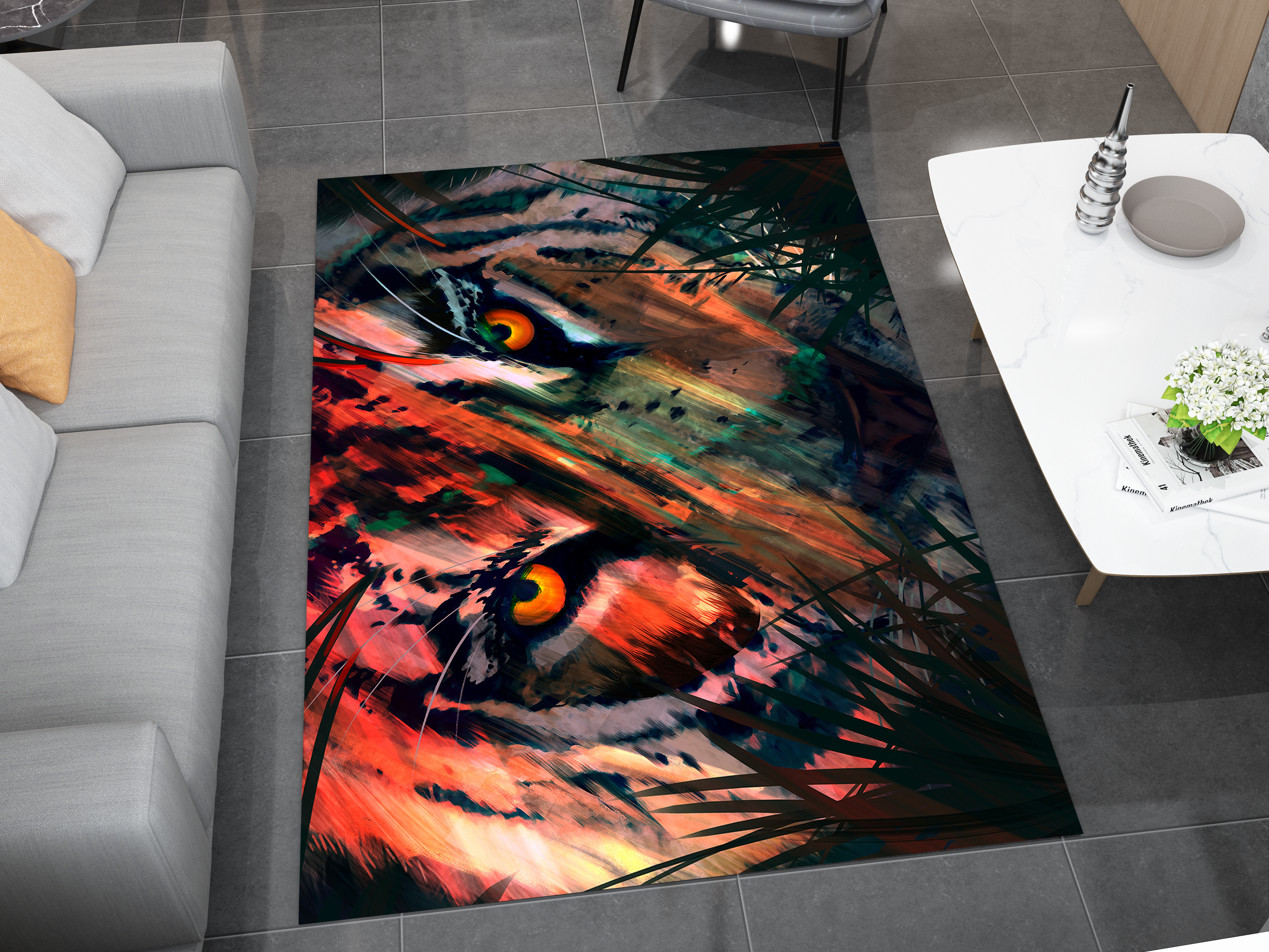 Eye of the Tiger Rug, Vivid Tiger Eyes Carpet, Wild Animal Art, Survivor Jungle-Inspired Carpet