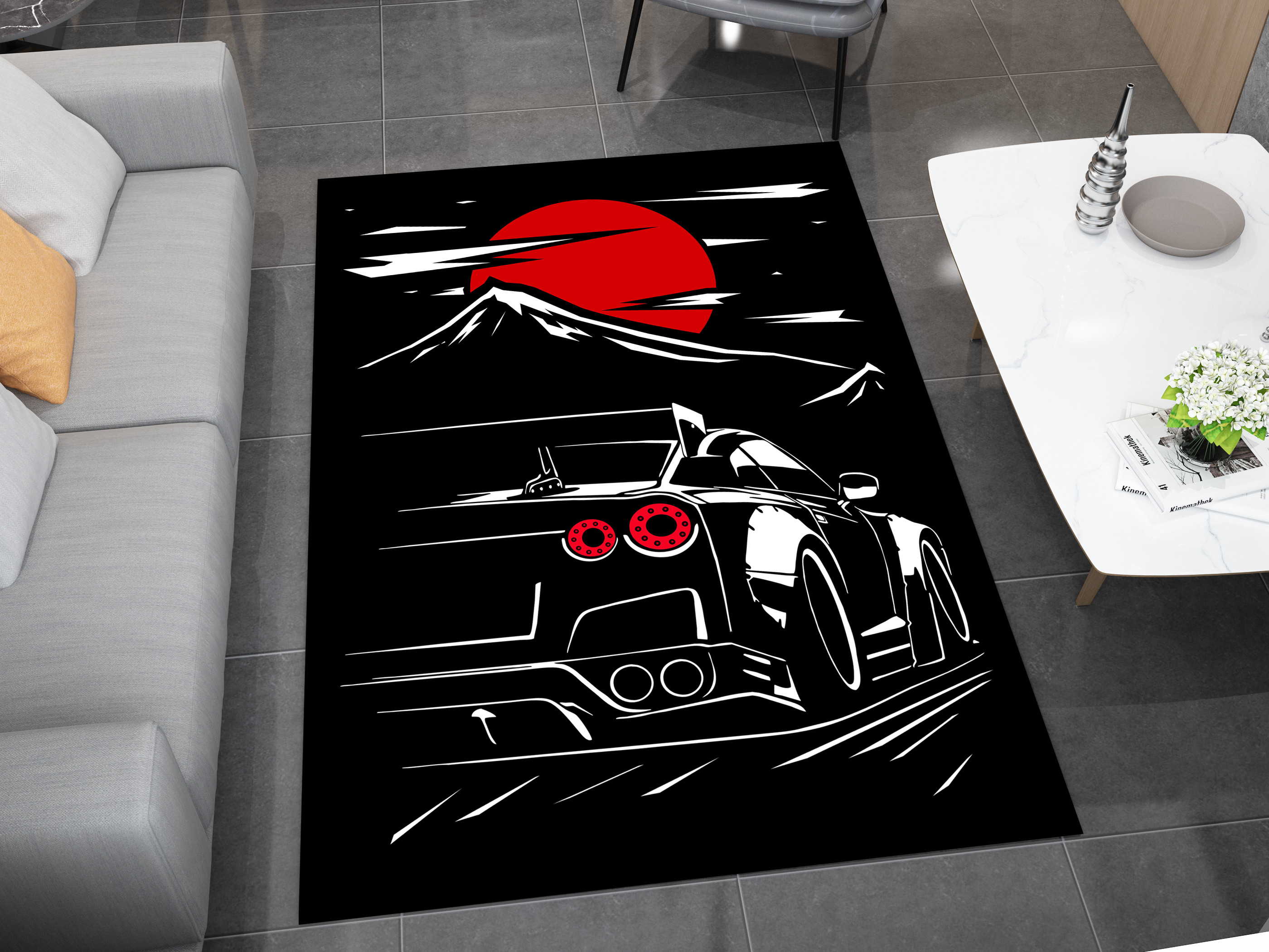 Nissan GTR Car Rug, Racing Inspired Carpet, Garage Rug