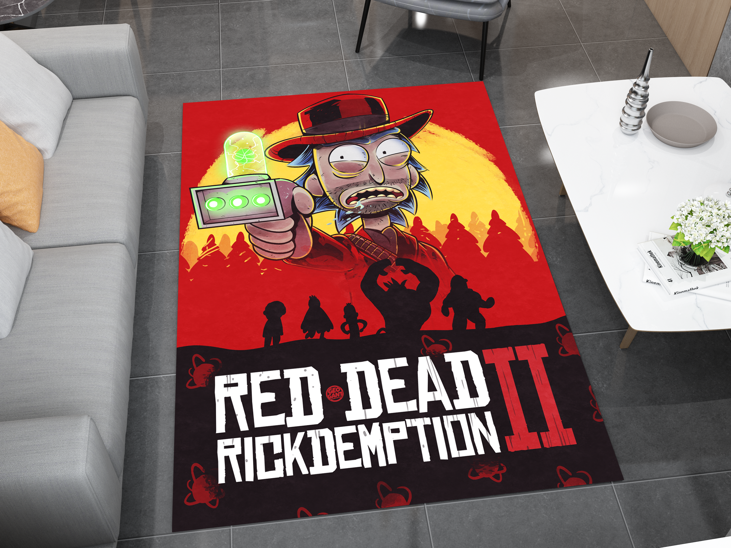Rick and Morty  Red Dead Rug, Cartoon-Inspired Carpet, Portal Rick Rug, Geek Gift, RDR 2 Gamer Rug