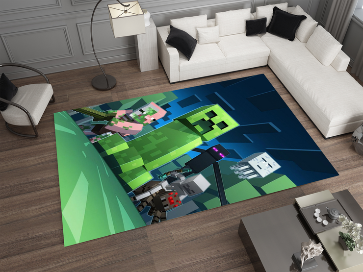 Minecraft Mob Mayhem Custom Rug – Perfect for Gamers and Fans, Gamer Carpet
