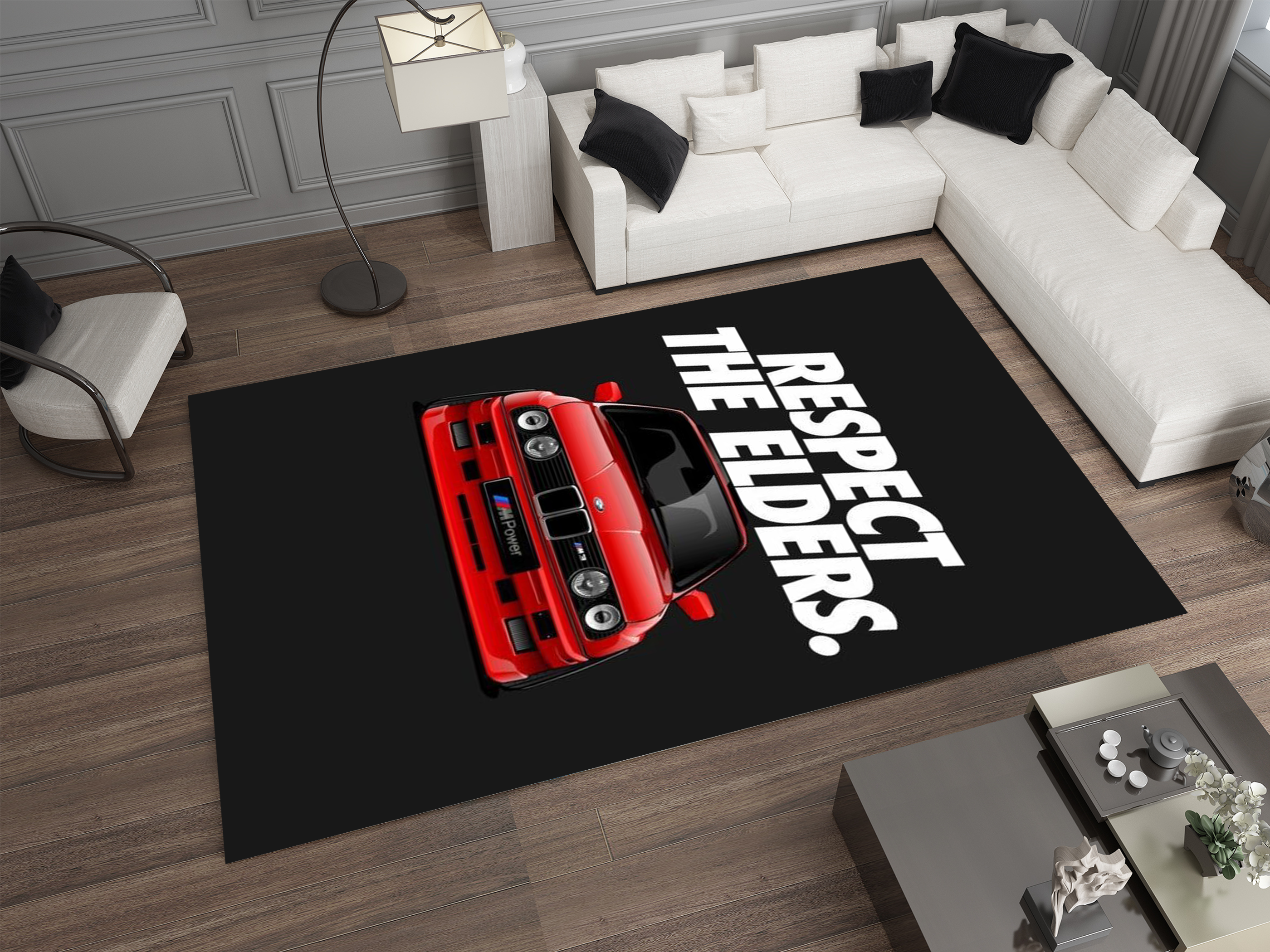 BMW E30 Car Rug, Racing Inspired Red Carpet, Garage Rug