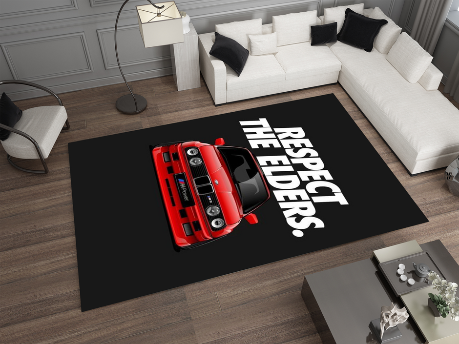 BMW E30 Car Rug, Racing Inspired Red Carpet, Garage Rug