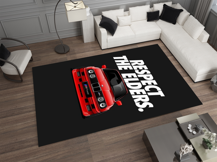 BMW E30 Car Rug, Racing Inspired Red Carpet, Garage Rug