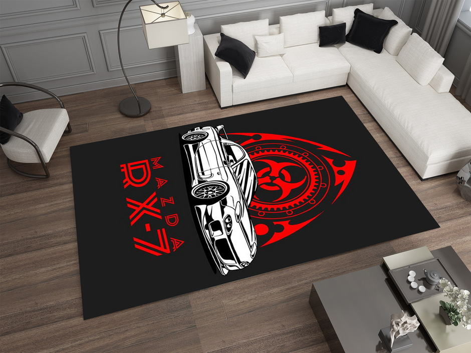 Mazda RX-7 Car Rug, Racing Inspired Carpet, Garage Rug