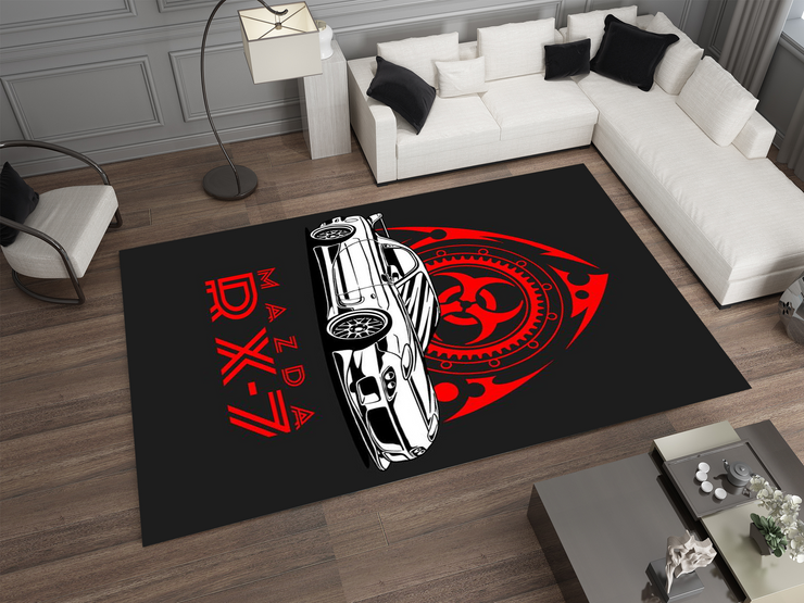 Mazda RX-7 Car Rug, Racing Inspired Carpet, Garage Rug