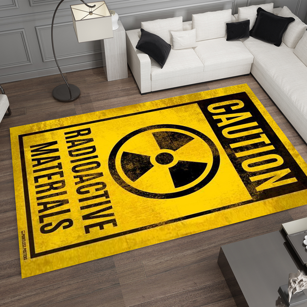 Caution Radioactive Materials Rug - Bold Industrial Warning Sign Design Carpet