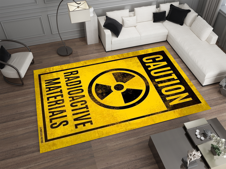 Caution Radioactive Materials Rug - Bold Industrial Warning Sign Design Carpet