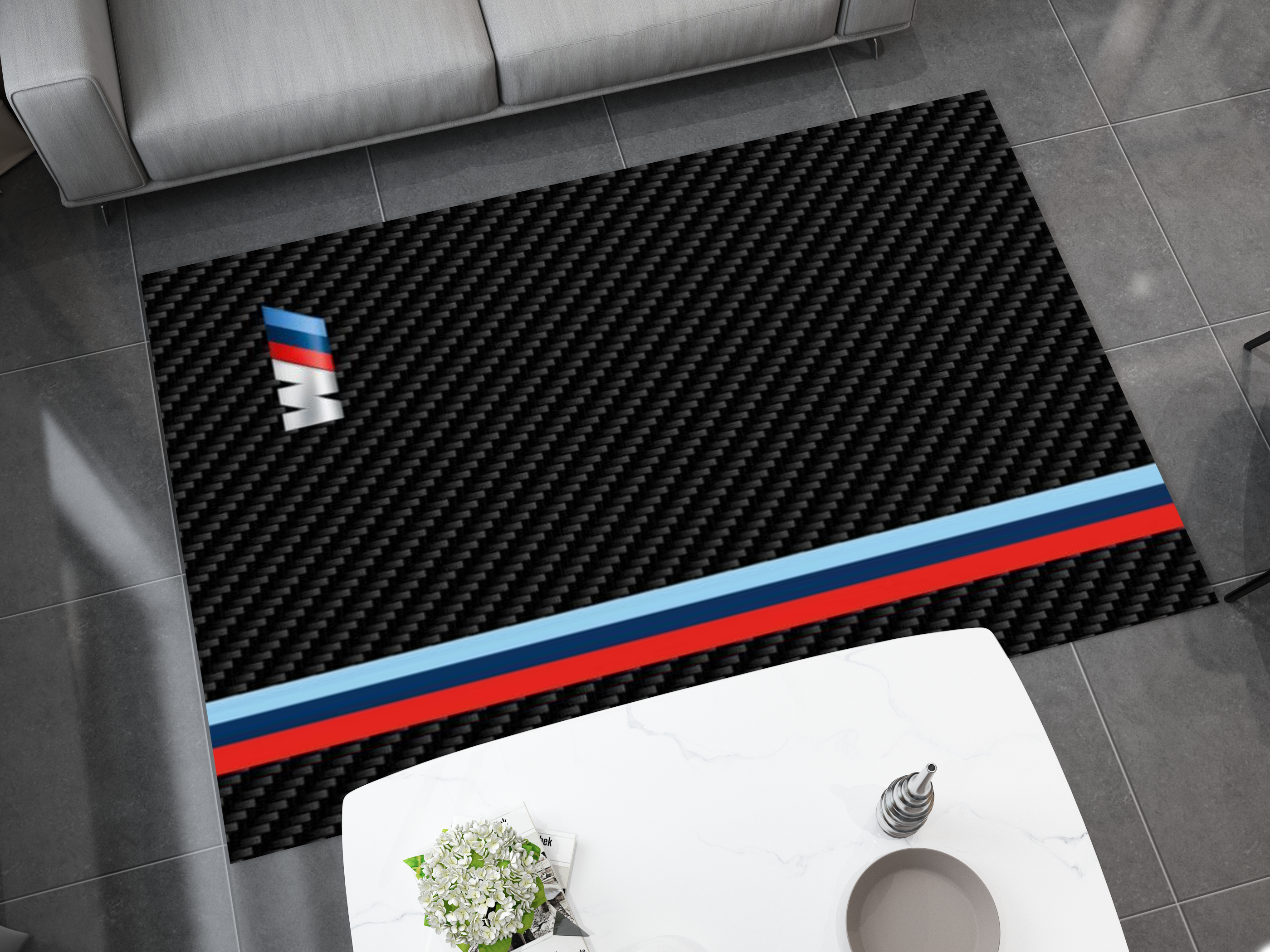 BMW Car Rug, Racing Inspired Carpet, Garage Rug