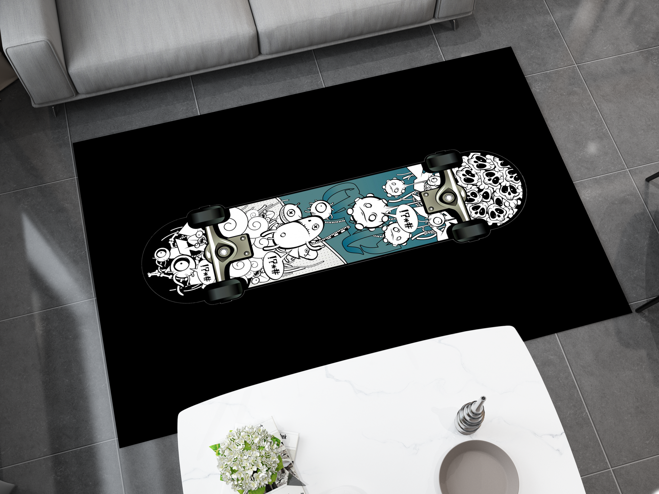 Custom Skateboard Art Rug - Bold and Urban Skate Culture Design Carpet