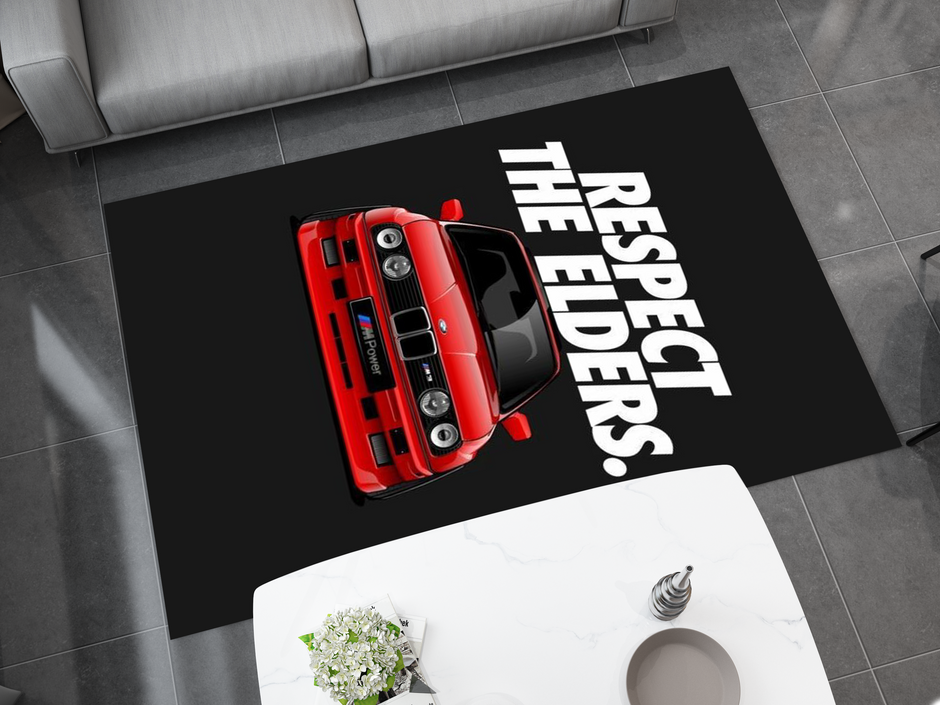 BMW E30 Car Rug, Racing Inspired Red Carpet, Garage Rug