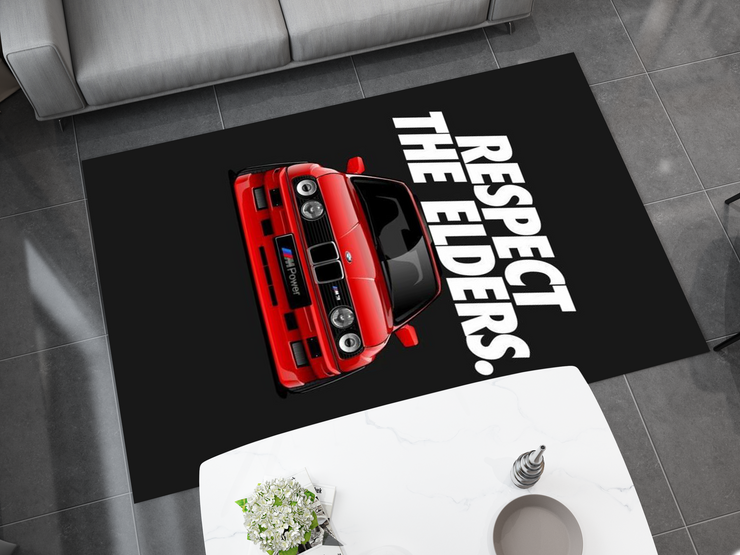BMW E30 Car Rug, Racing Inspired Red Carpet, Garage Rug
