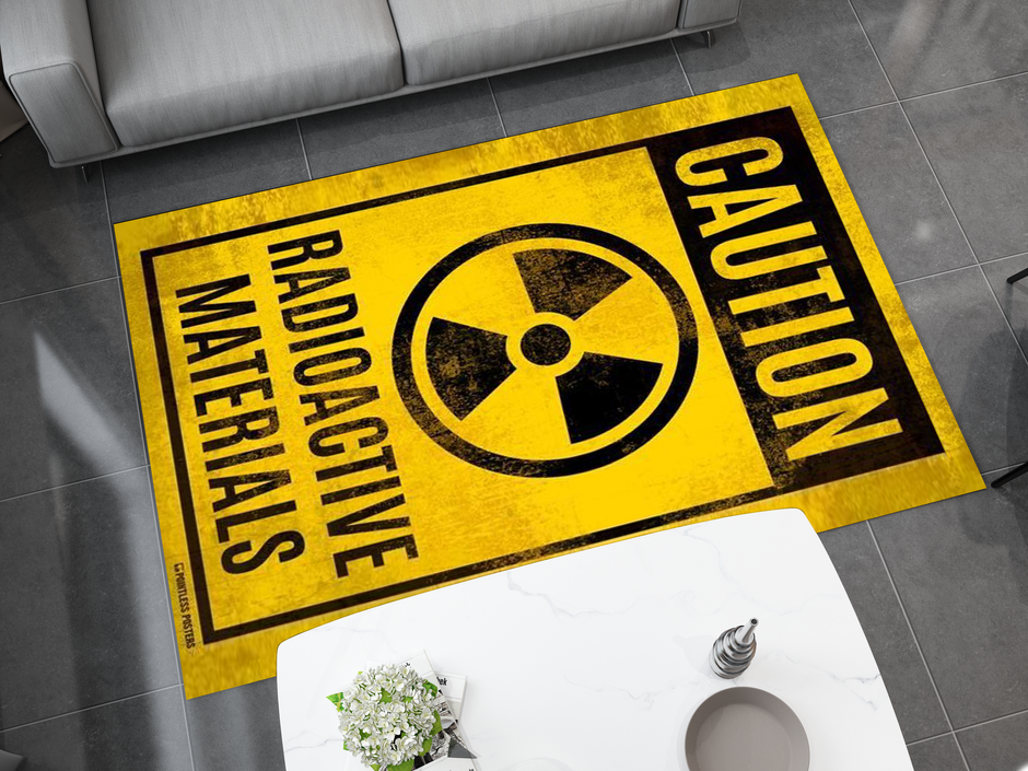 Caution Radioactive Materials Rug - Bold Industrial Warning Sign Design Carpet