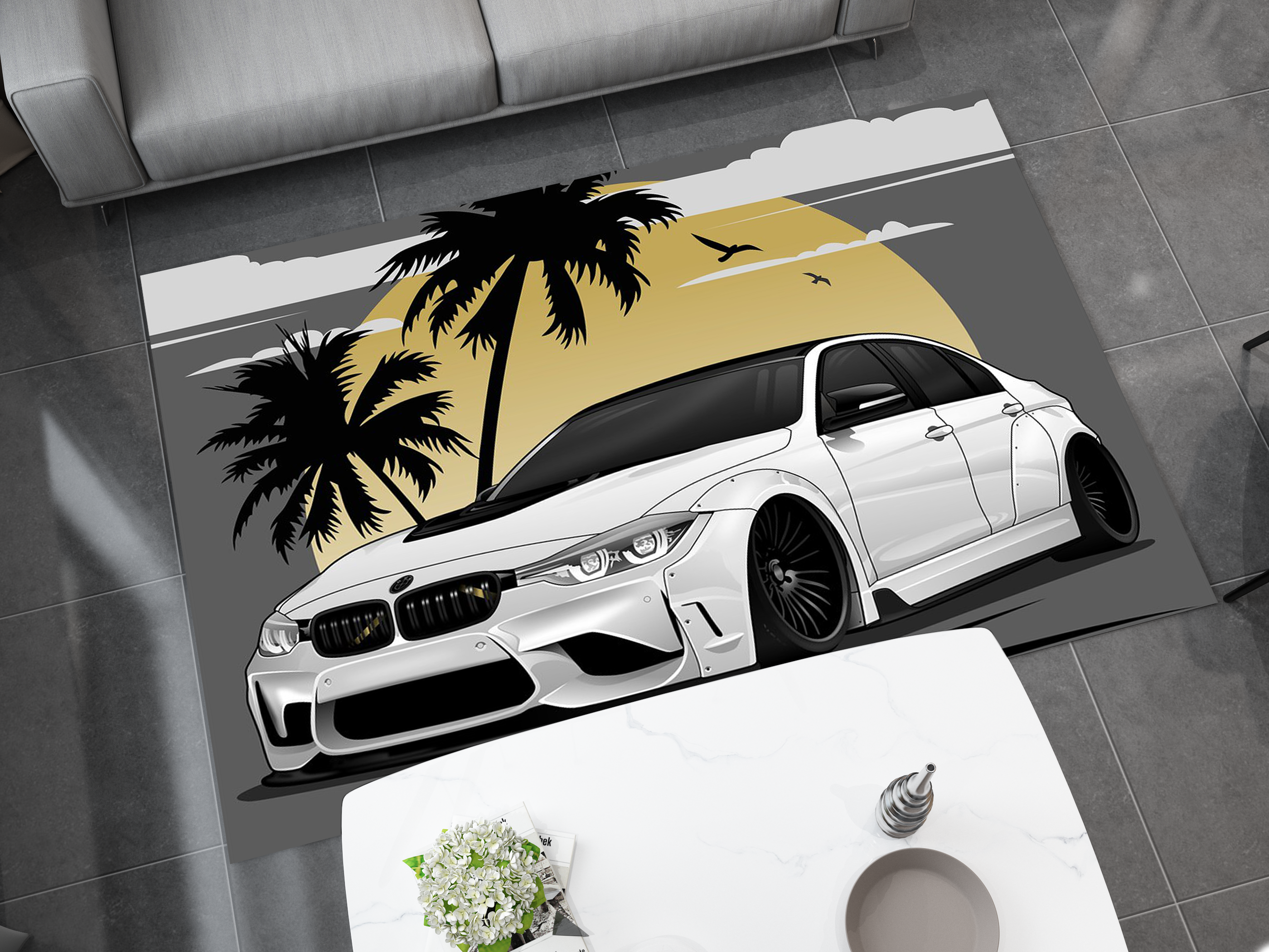 BMW Car Rug, Racing Inspired Carpet, Garage Rug