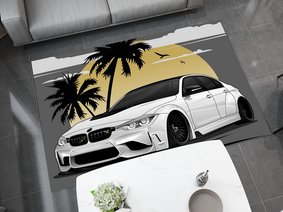 BMW Car Rug, Racing Inspired Carpet, Garage Rug