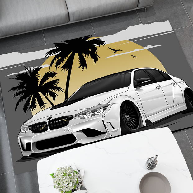 BMW Car Rug, Racing Inspired Carpet, Garage Rug