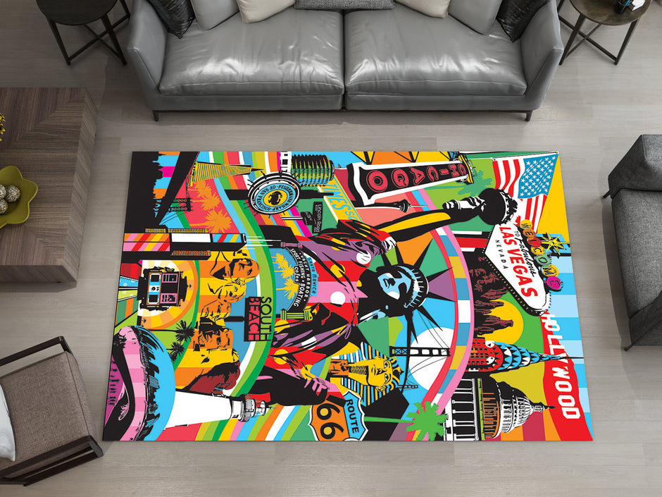 USA Landmarks Rug – Vibrant Tribute to American Icons, America Carpet