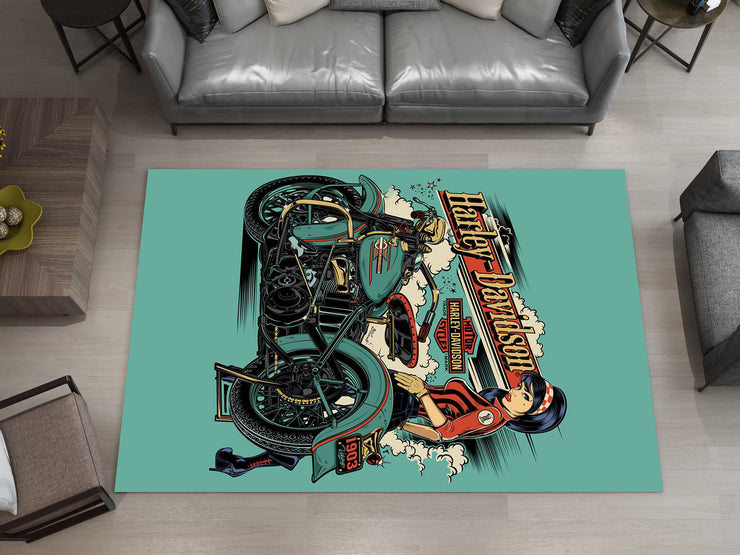 Harley-Davidson Road Custom Rug – Biker-Inspired Garage Decor for Motorcycle Enthusiasts, Motorcycle Carpet