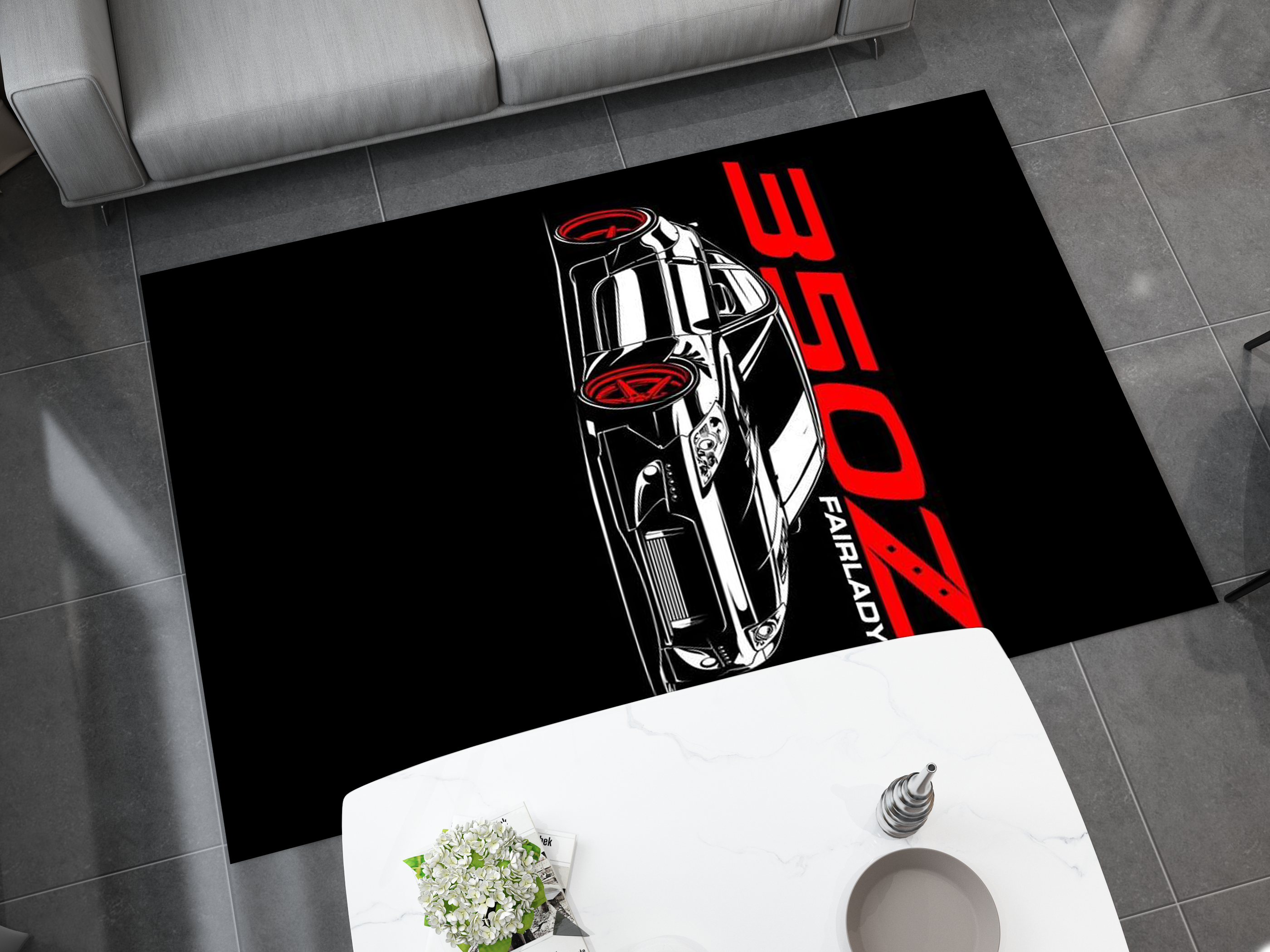 Nissan 350Z GTR Car Rug, Racing Inspired Carpet, Garage Rug