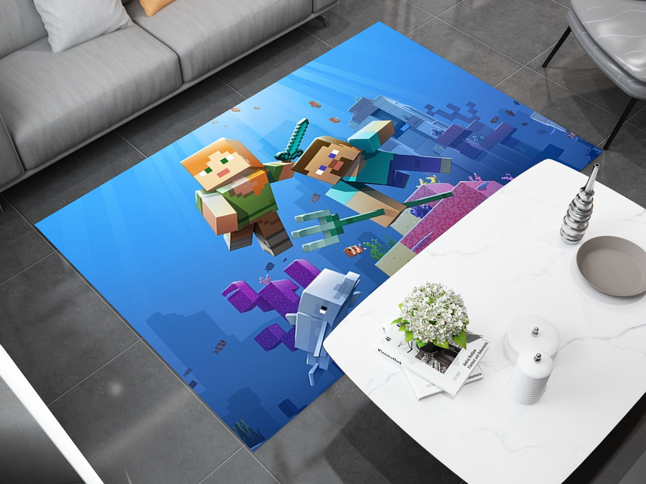 Minecraft Ocean Adventure Custom Rug – Dive into Underwater Exploration, Gamer Carpet