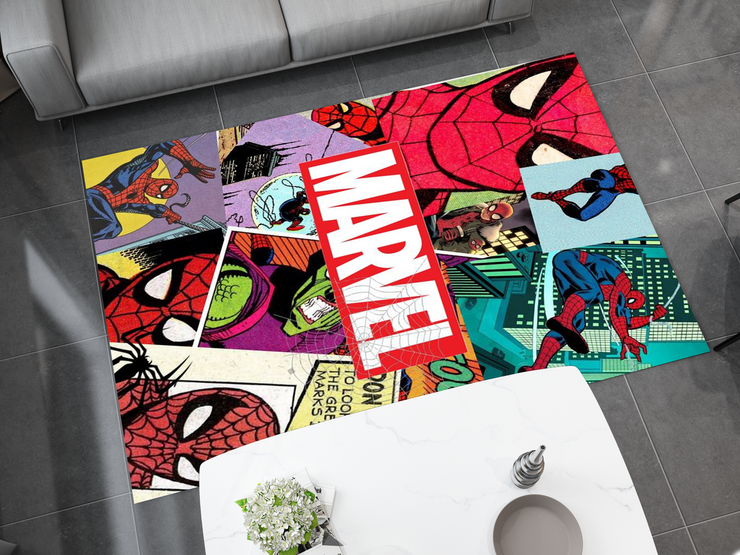 Spiderman Spidey Face Rug, Cartoon-Inspired Carpet, Marvel Spiderman Rug, Geek Gift