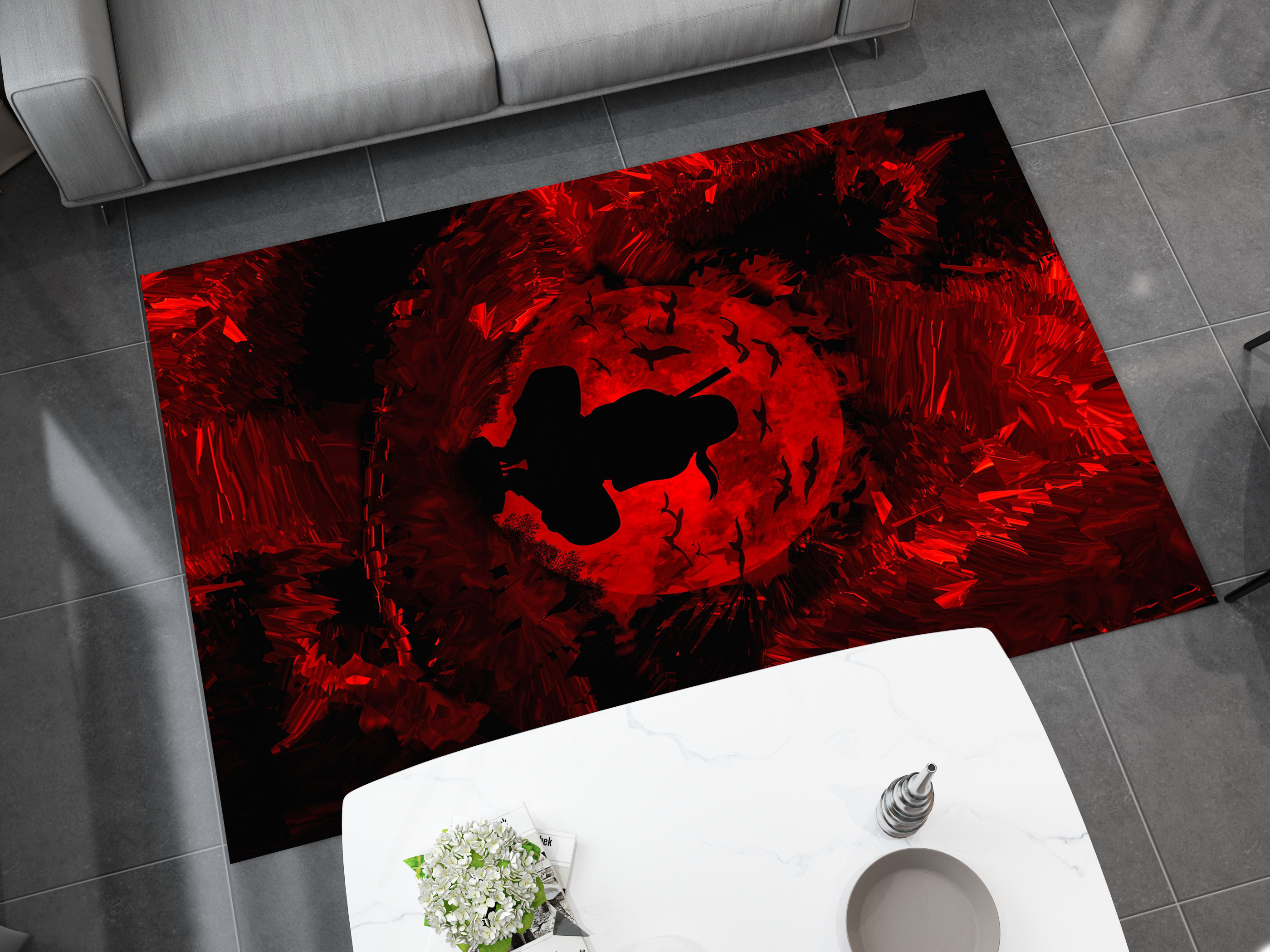 Naruto Akatsuki Moon Rug, Naruto Inspired Ninja Carpet, Red Moon Decor