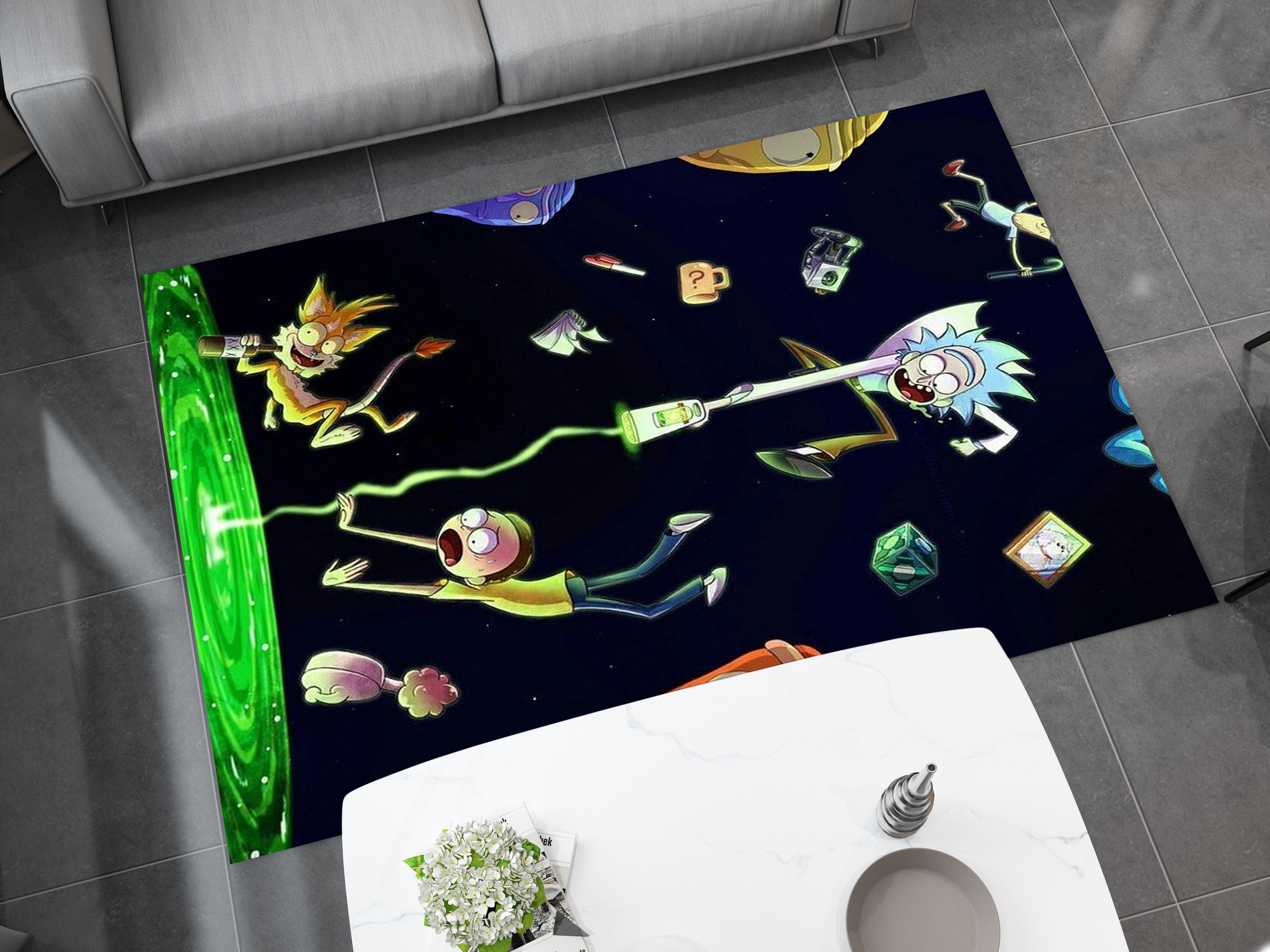 Rick and Morty Rug, Cartoon-Inspired Carpet, Portal Rick Rug, Geek Gift
