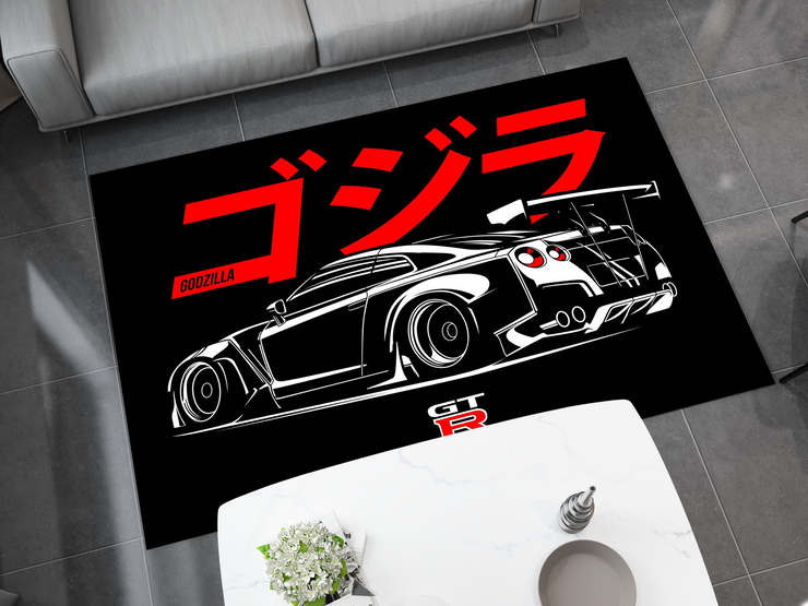 Nissan GTR Car Rug, Racing Inspired Carpet, Garage Rug