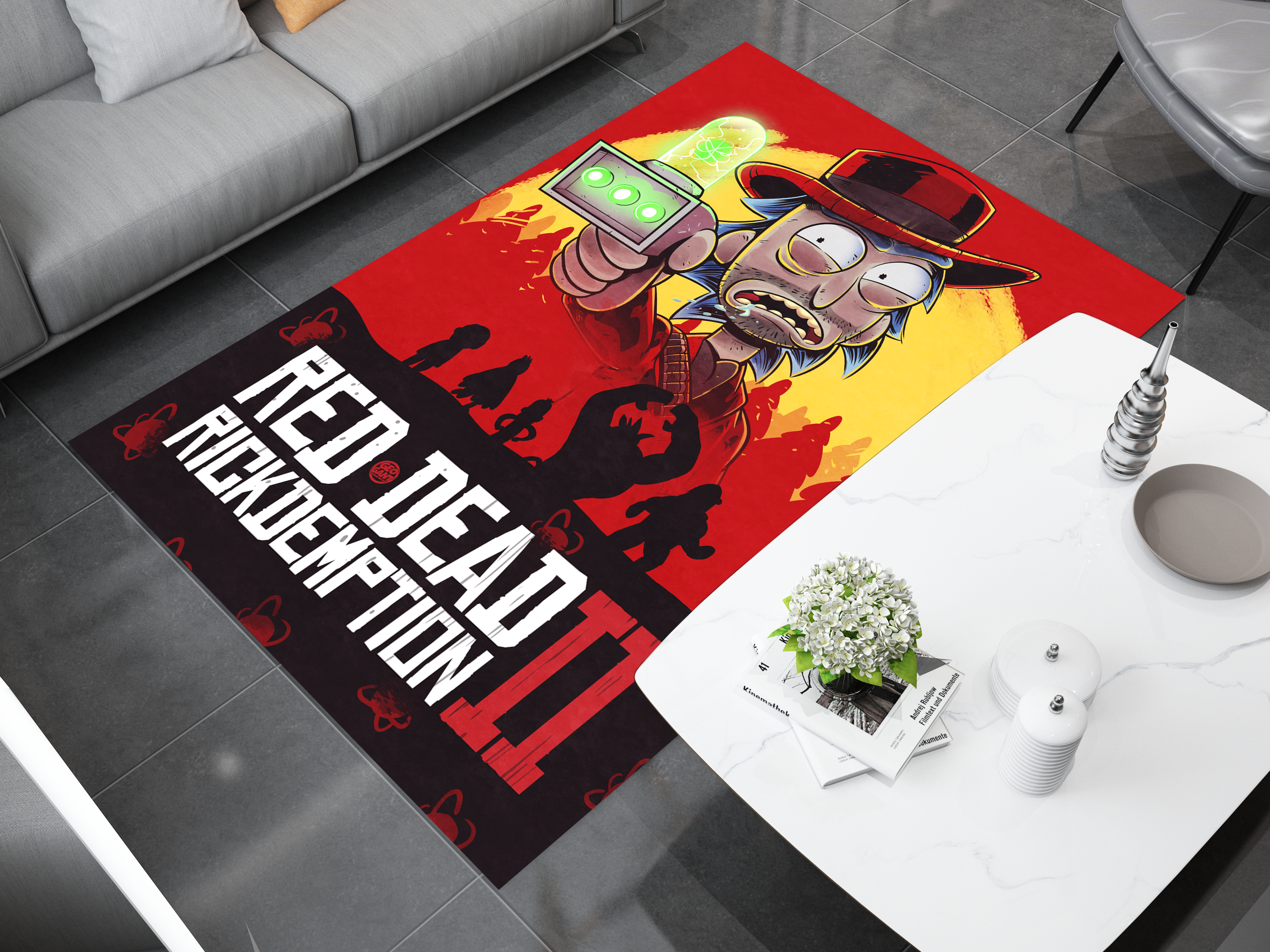 Rick and Morty  Red Dead Rug, Cartoon-Inspired Carpet, Portal Rick Rug, Geek Gift, RDR 2 Gamer Rug