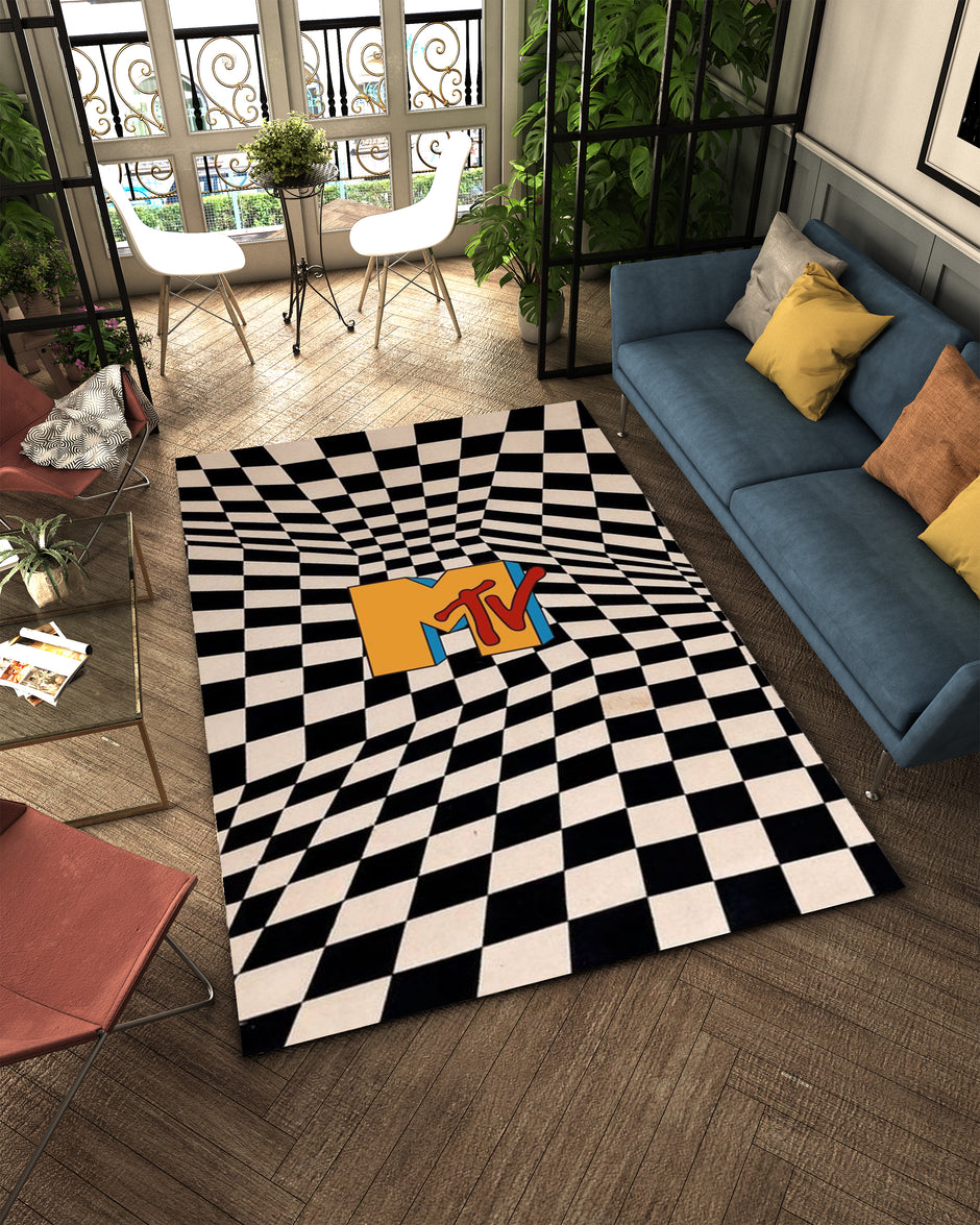 MTV Music Rug - Retro Music Television-Inspired Design Carpet, Studio Rug