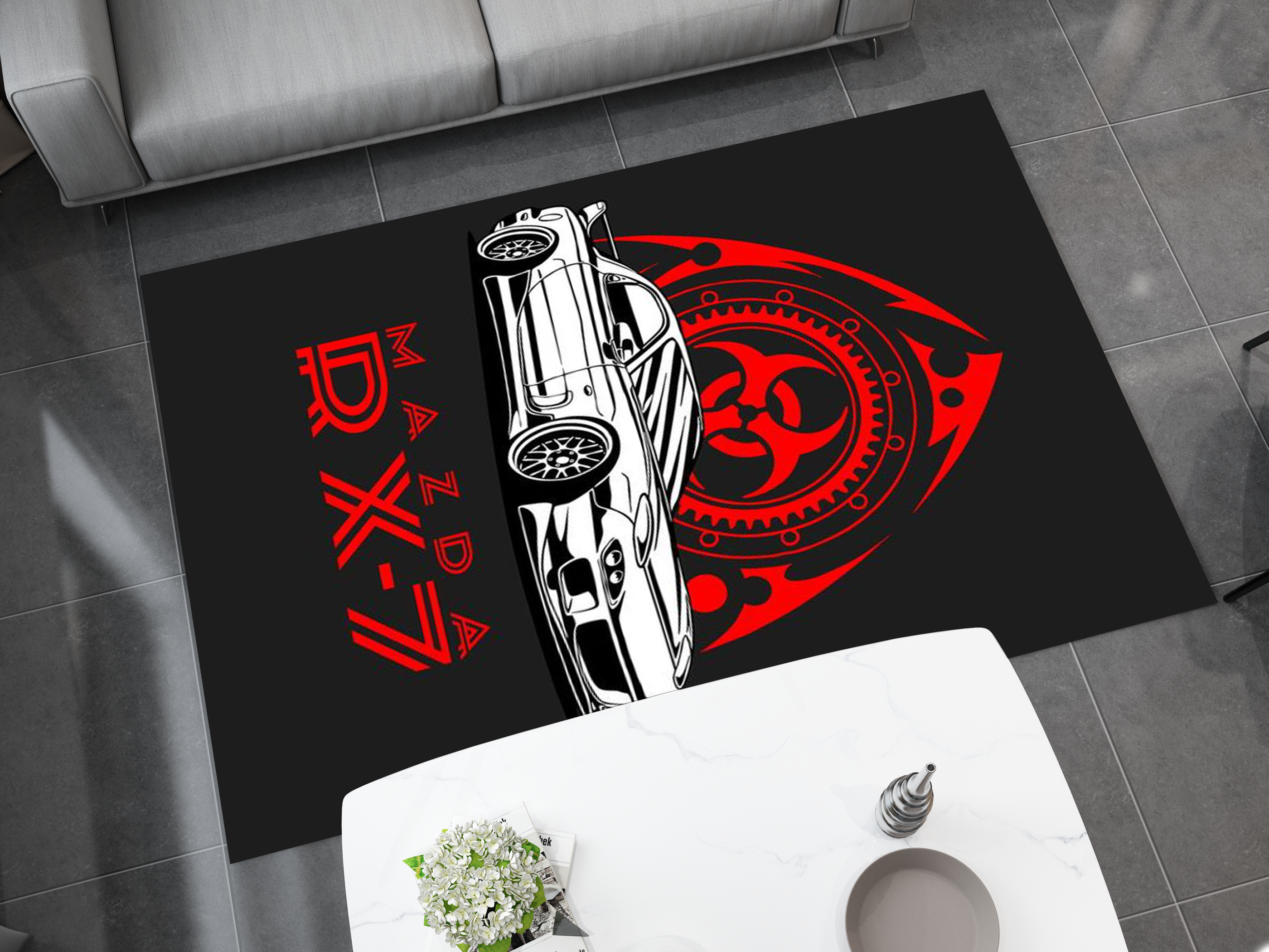 Mazda RX-7 Car Rug, Racing Inspired Carpet, Garage Rug