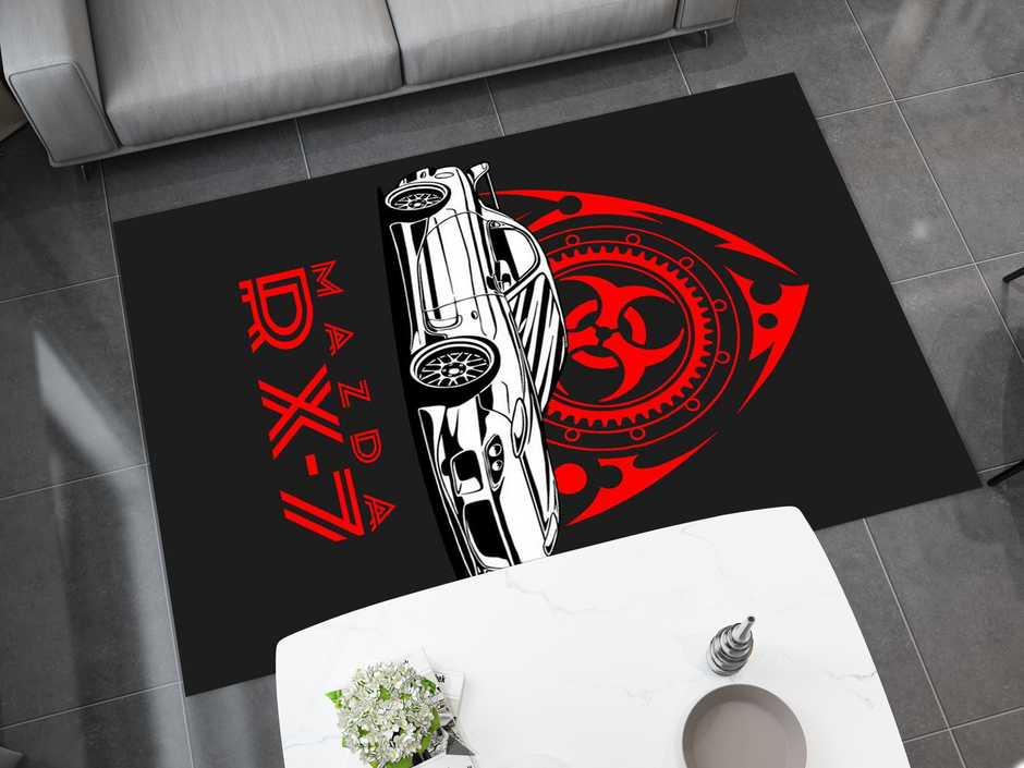Mazda RX-7 Car Rug, Racing Inspired Carpet, Garage Rug