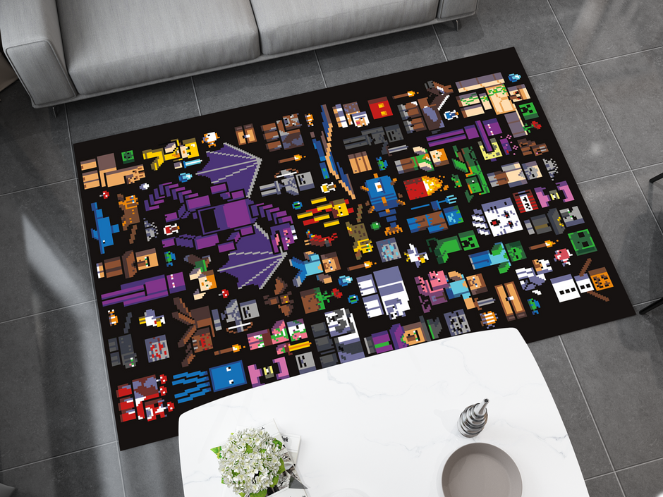 Pixelated Minecraft Characters Custom Rug – Gaming Decor for Fans, Gamer Carpet