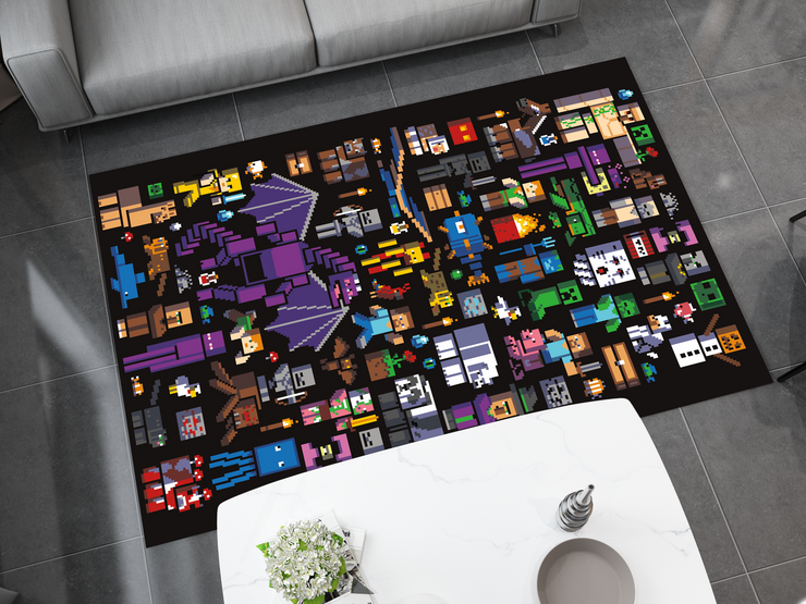 Pixelated Minecraft Characters Custom Rug – Gaming Decor for Fans, Gamer Carpet