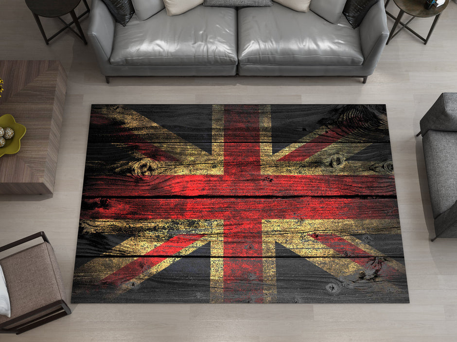 English Vintage Union Jack Custom Rug – British Flag Inspired Room Decor