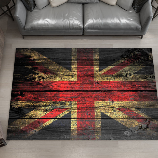 English Vintage Union Jack Custom Rug – British Flag Inspired Room Decor