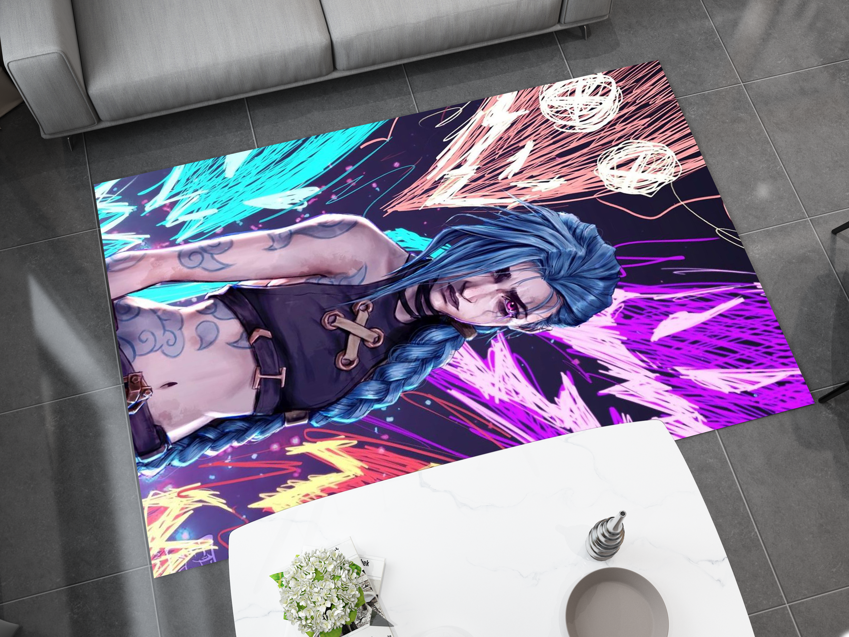Arcane Jinx Rug, League of Legends Carpet, Gamer Rug Decoration