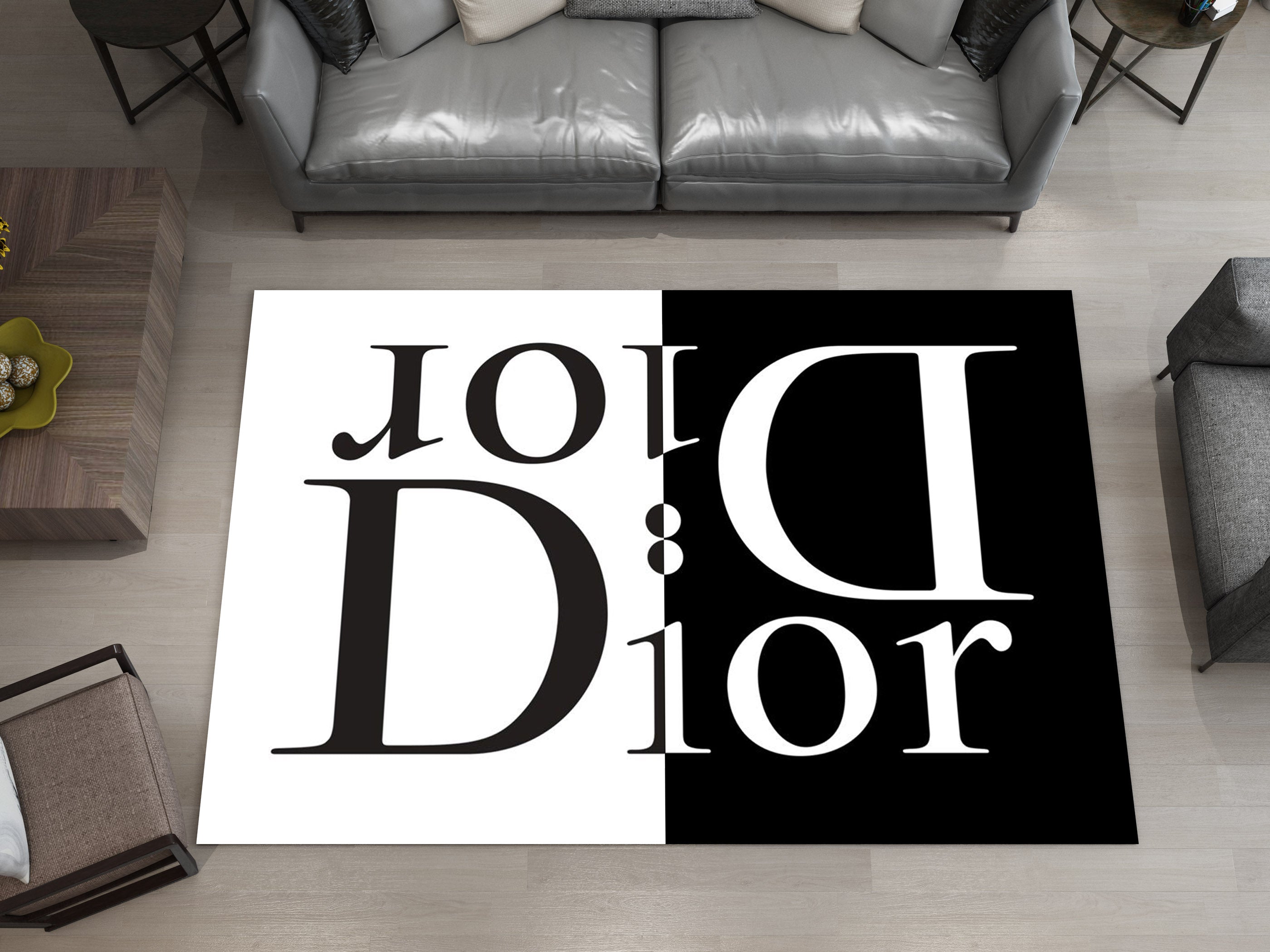 Dior-Inspired Black and White Rug – A Luxury Fashion Statement for Your Space