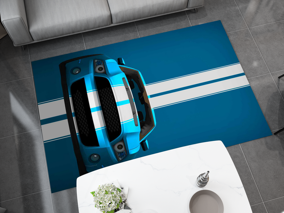 Mustang Car Rug, Ford Racing Inspired Carpet, Garage Rug, Ford Car Decoration