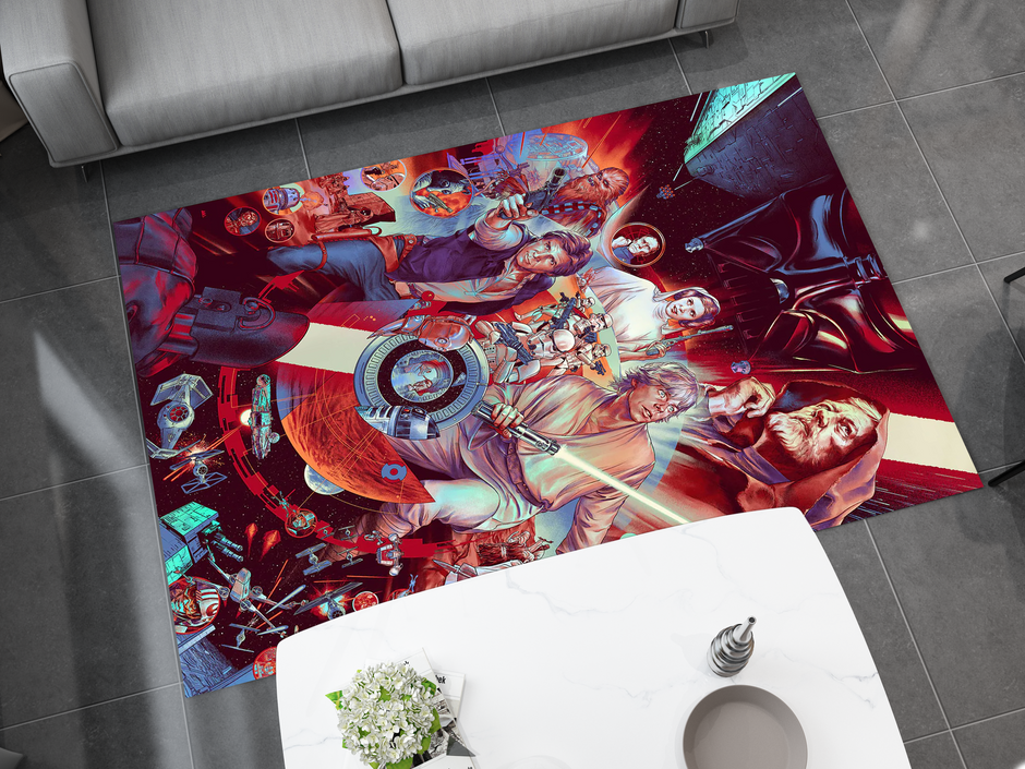 Star Wars Classic Rug, Epic Battle Scene Carpet, Galactic Home Decor