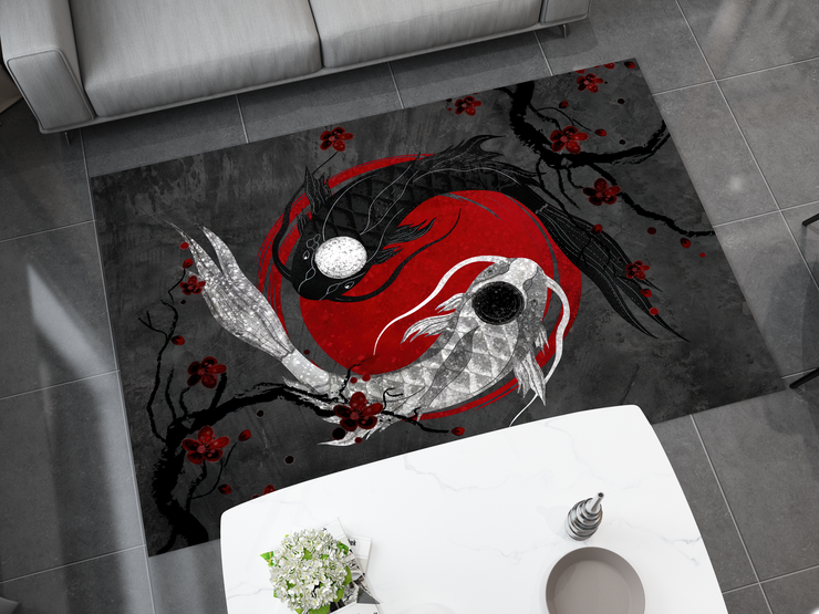 Yin Yang Koi Rug, Asian Decoration Carpet, Cozy Rug